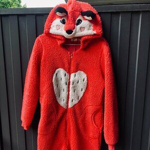 FUNZIETIME Fox Fleece Jumpsuit Pajamas Halloween Costume Cosplay Unisex Adult S